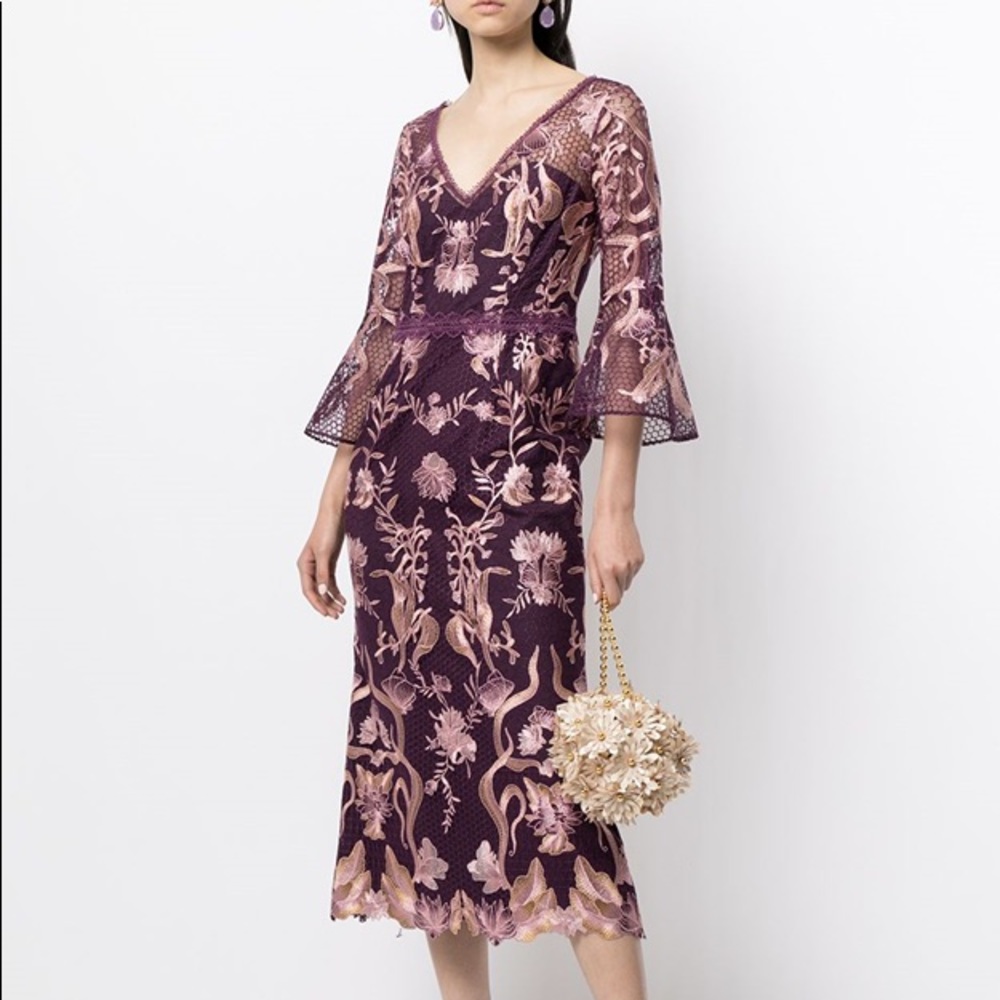 Marchesa Purple and Pink Floral Lace Dress